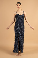 Navy Blue Beaded Tassel GownDSC01504