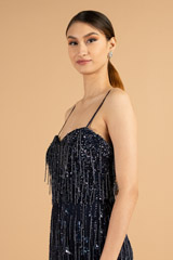 Navy Blue Beaded Tassel GownDSC01507