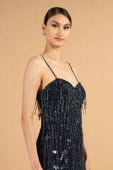 Navy Blue Beaded Tassel GownDSC01508