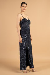 Navy Blue Beaded Tassel GownDSC01509