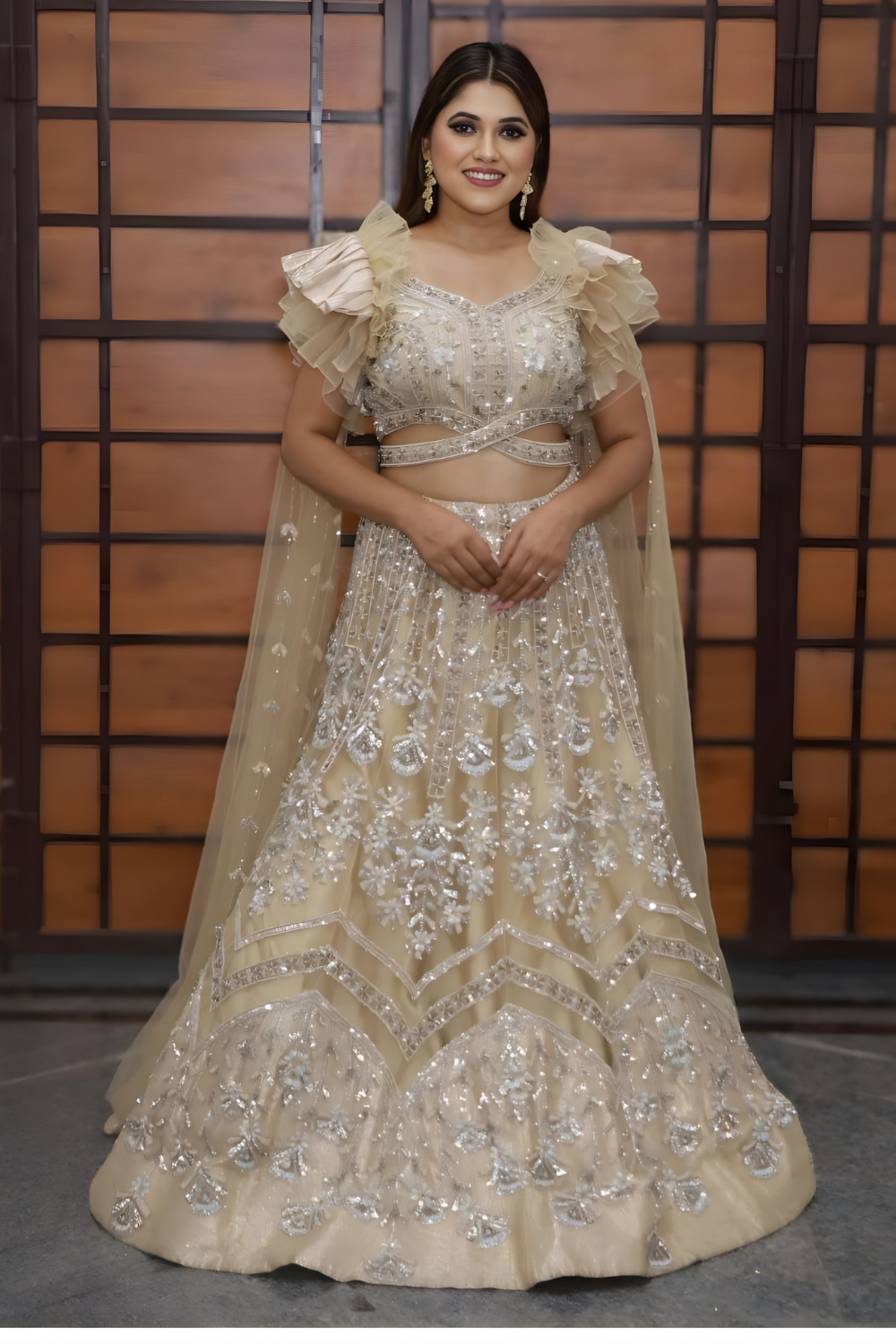 Beige Embellished Lehenga Set3