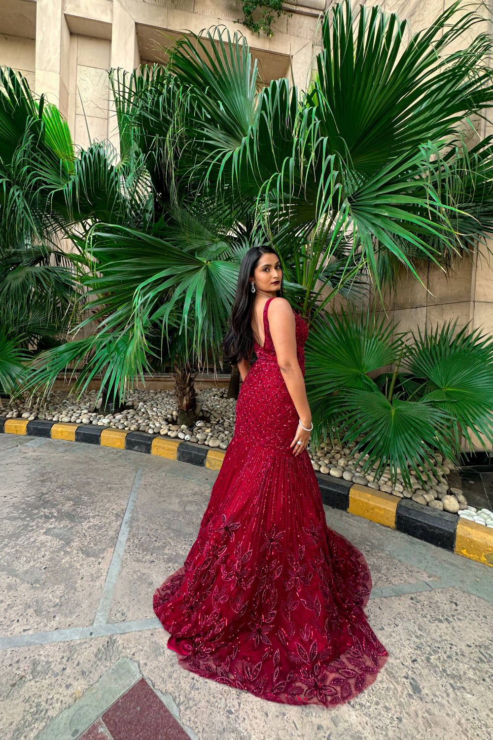Ruby Sequin Bead Work Embellished Fishcut Gown3