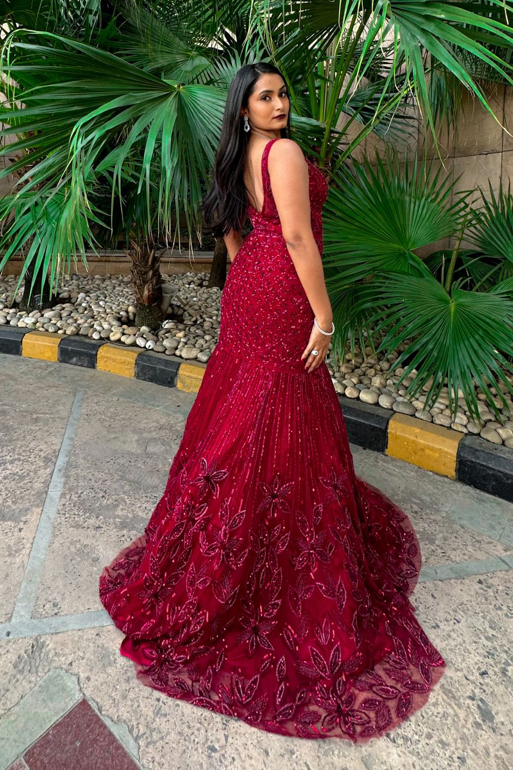 Ruby Sequin Bead Work Embellished Fishcut Gown4