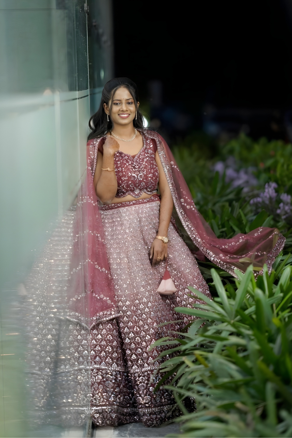 Rosewood Shimmer Embroidered Bridal Lehenga1