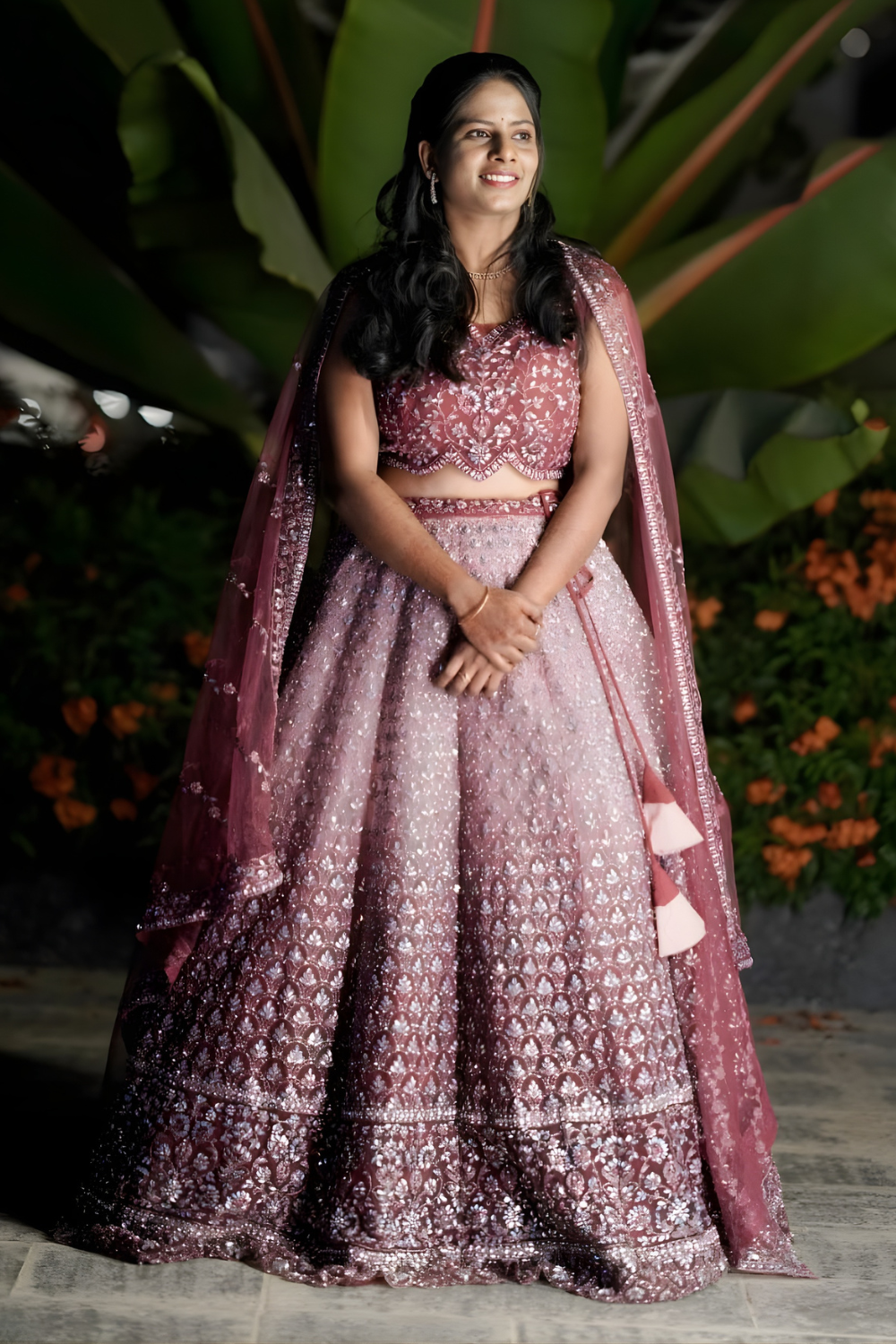 Rosewood Shimmer Embroidered Bridal Lehenga3