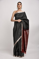 Black Checkered Silk Saree