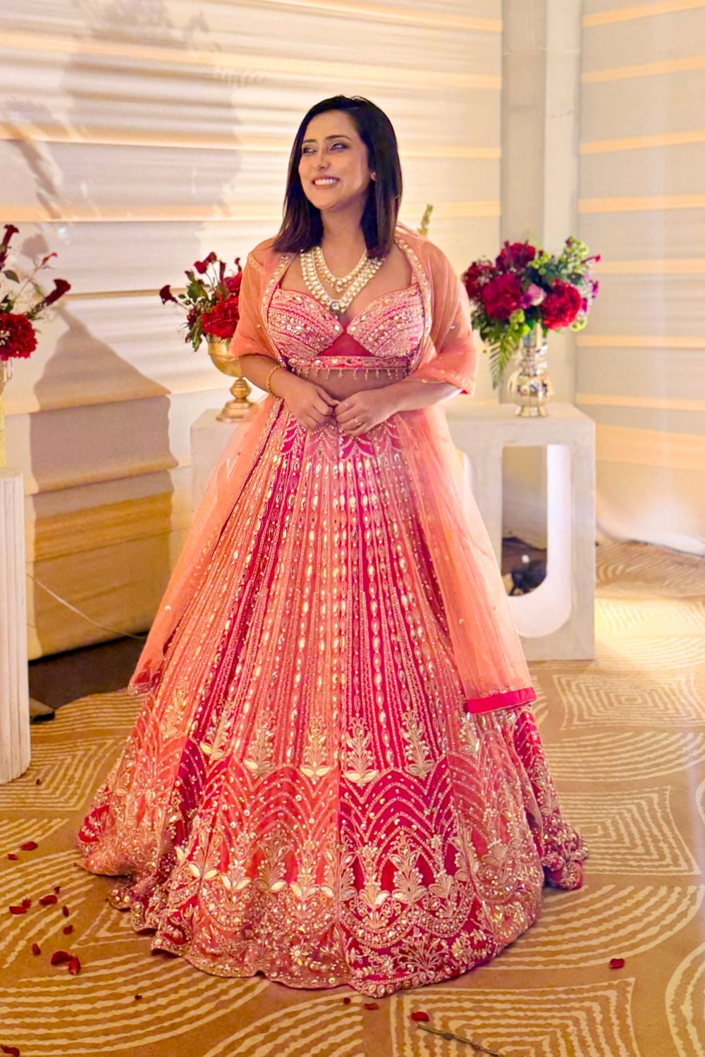 Pink and Orange Embroidered Lehenga2