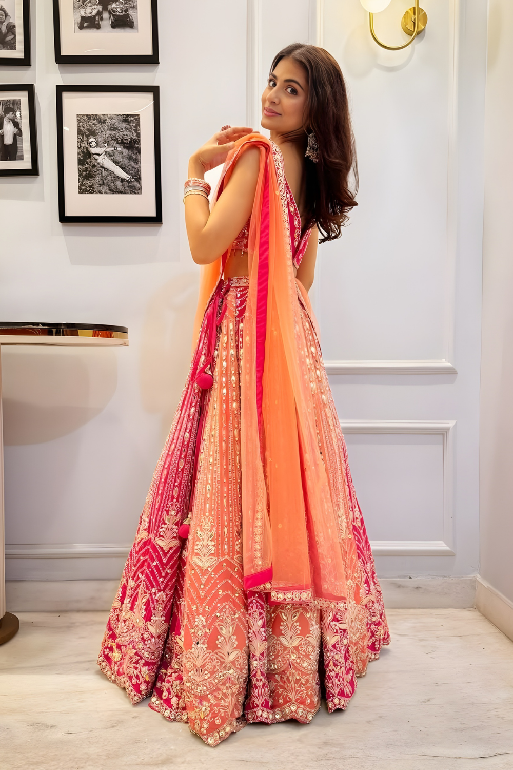 Pink and Orange Embroidered Lehenga7