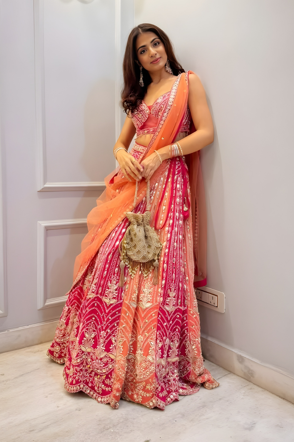 Pink and Orange Embroidered Lehenga8