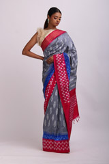 Ikat Silk Grey Saree