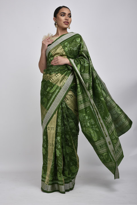 Green Handwoven Ikat Saree