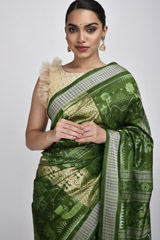 Green Handwoven Ikat Saree_DSC4138