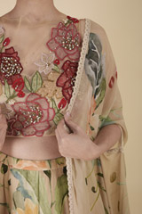 Beige Printed Lehenga_DTR2935