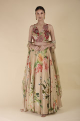 Beige Printed Lehenga