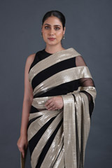 Black Sequins Stripes SareeIMG_9652