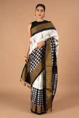 Blackand White Ikkat Silk Saree