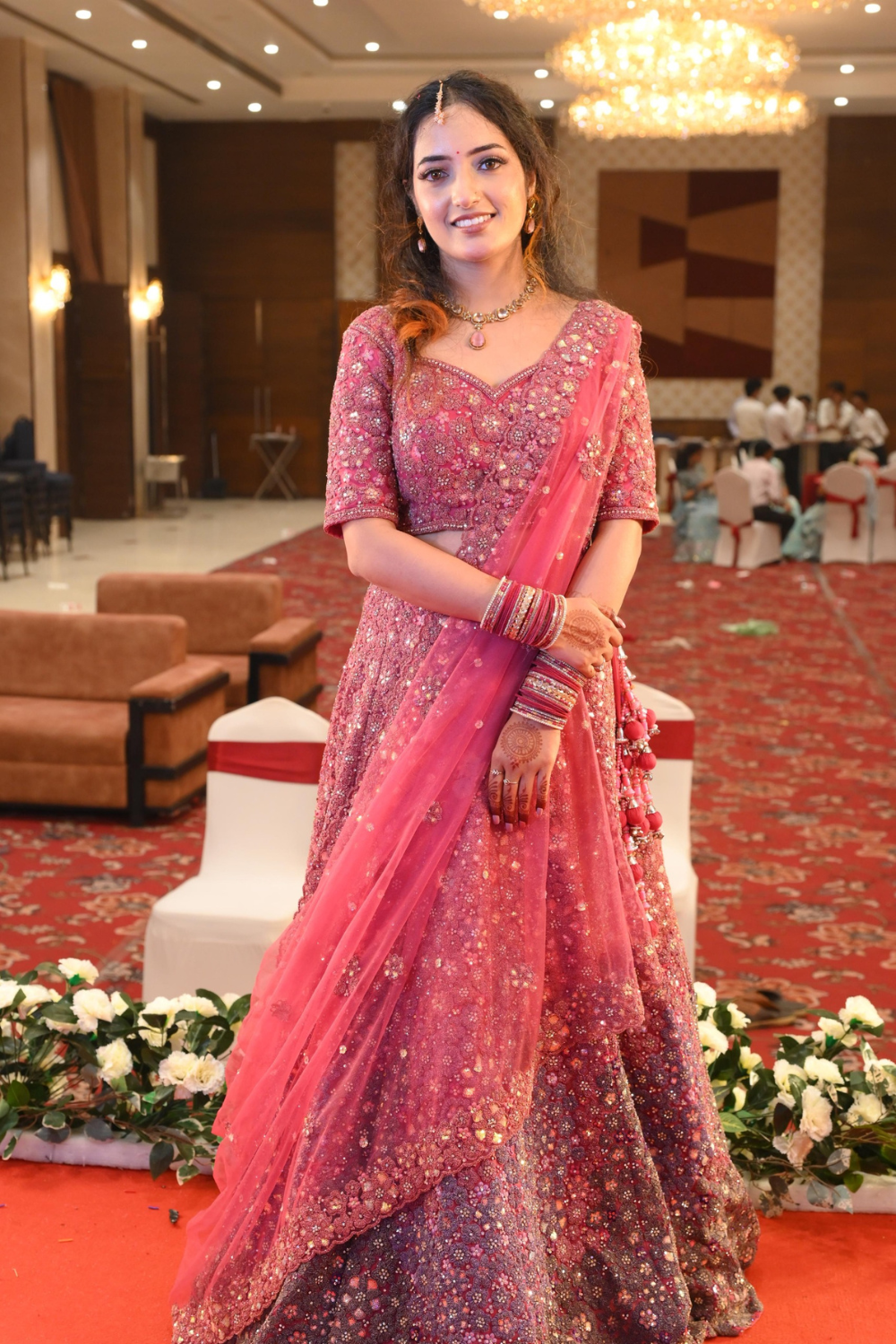 Pink Purple Ombre Floral Lehenga WIth All Over Sequins Beads And Thread Work Embellishment1