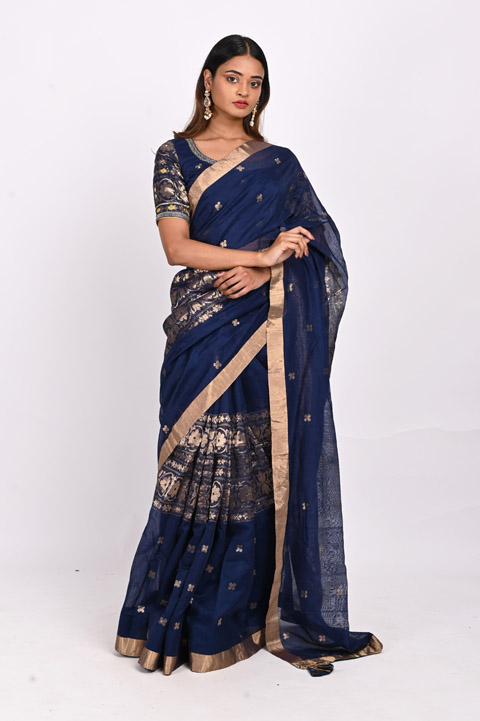 Indigo Chanderi SareeDSC_3858