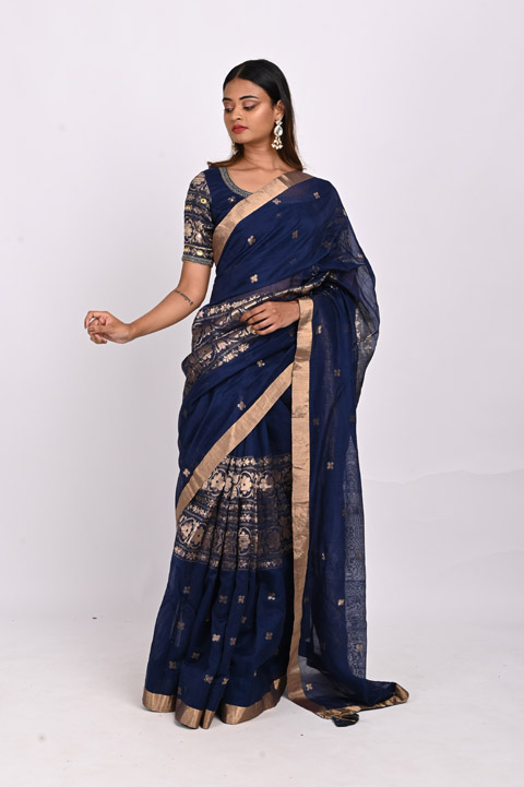 Indigo Chanderi SareeDSC_3859
