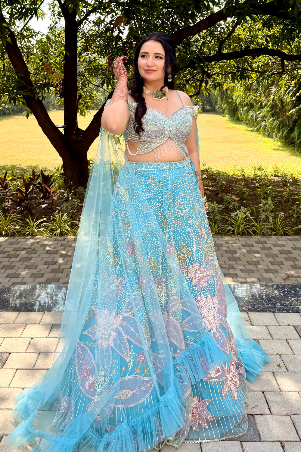 Aqua Blue Butterfly Couture Lehenga5