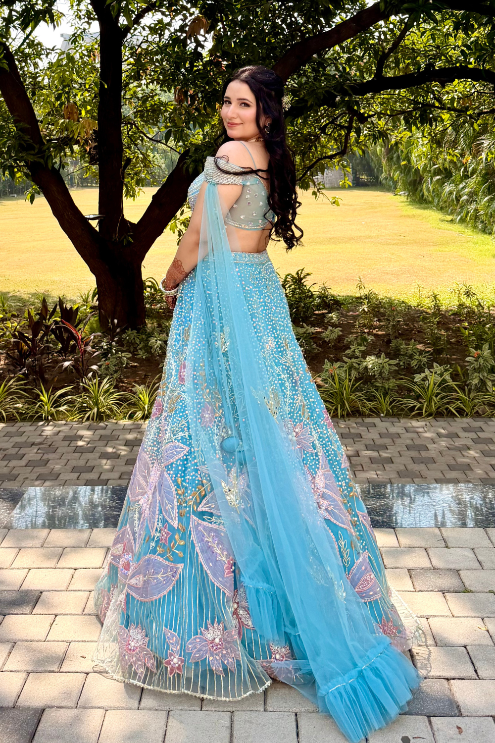 Aqua Blue Butterfly Couture Lehenga6