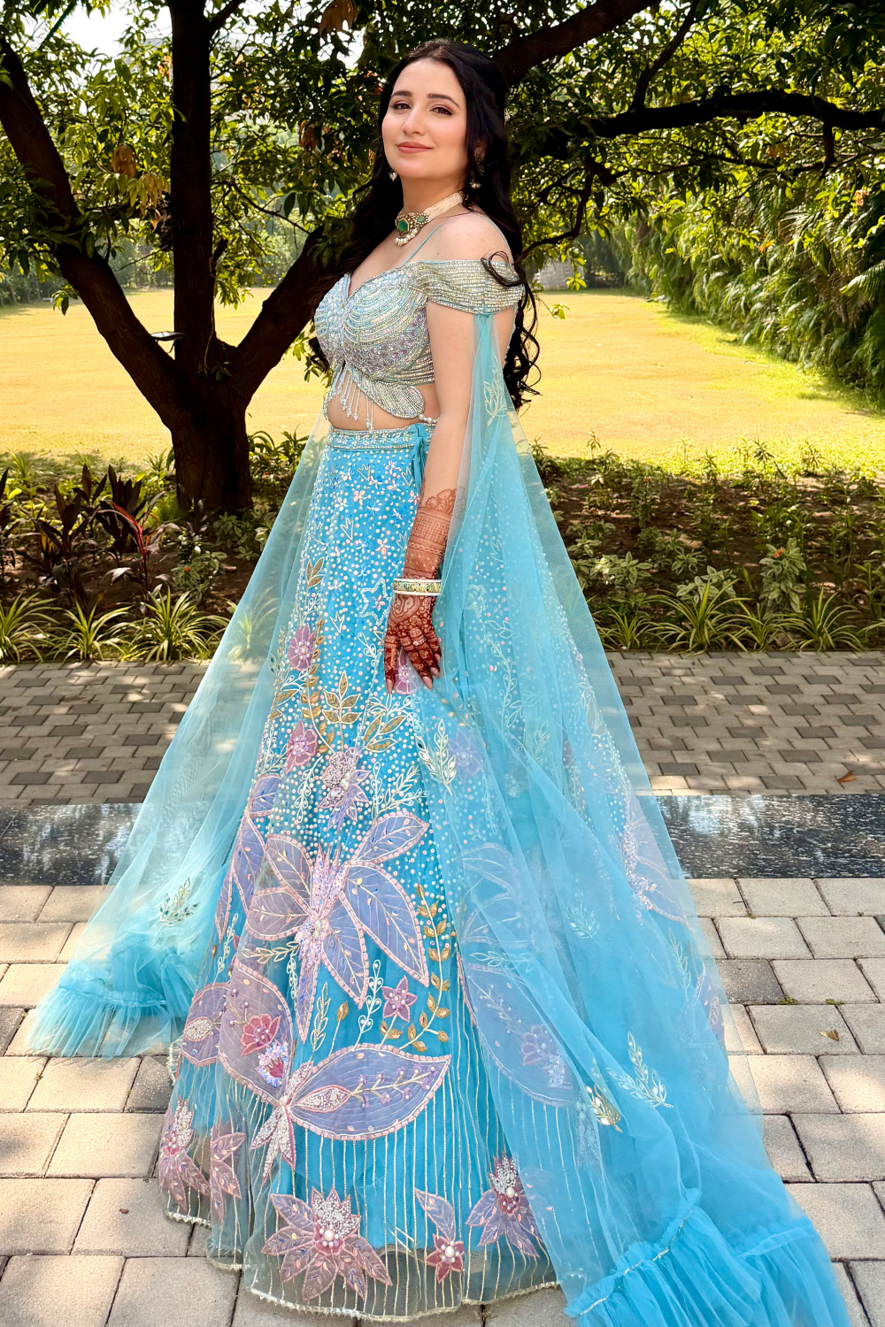 Aqua Blue Butterfly Couture Lehenga7