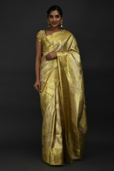 Cream Golden Silk Saree