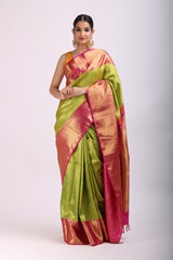 Green And Pink Silk Saree1