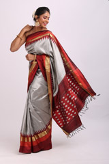 Grey Temple Border Silk Saree