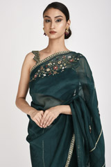Green Organza Saree Set_SUB0493