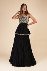Black Peplum Georgette Top Bottom Set1129_video