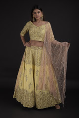 Yellow Heavy Jaal Lehanga