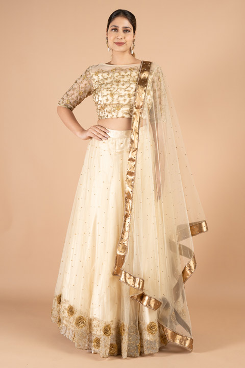 Gold Zari Border Lehenga