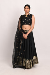 Black Brocade Applique Lehenga
