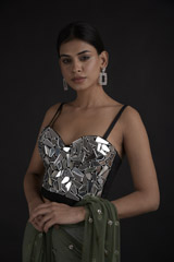 Green Saree With Mirror Work Blouse_DTR8976