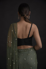 Green Saree With Mirror Work Blouse_DTR8981