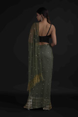 Green Saree With Mirror Work Blouse_DTR8982