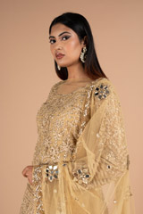 Beige Jaal Work Kurta Skirt and Belt SetDSC06696