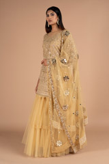 Beige Jaal Work Kurta Skirt and Belt SetDSC06697