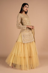 Beige Jaal Work Kurta Skirt and Belt SetDSC06698