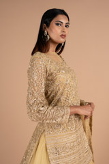 Beige Jaal Work Kurta Skirt and Belt SetDSC06699