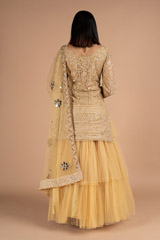 Beige Jaal Work Kurta Skirt and Belt SetDSC06700