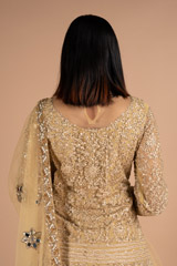 Beige Jaal Work Kurta Skirt and Belt SetDSC06701