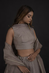 Grey Symmetrical Tiered Lehenga_DTR0473