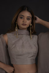 Grey Symmetrical Tiered Lehenga_DTR0480