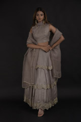 Grey Symmetrical Tiered Lehenga