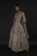 Grey Symmetrical Tiered Lehenga_DTR0486