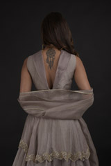 Grey Symmetrical Tiered Lehenga_DTR0488