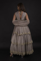 Grey Symmetrical Tiered Lehenga_DTR0489