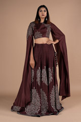 Maroon Skirt with Cape Blouse